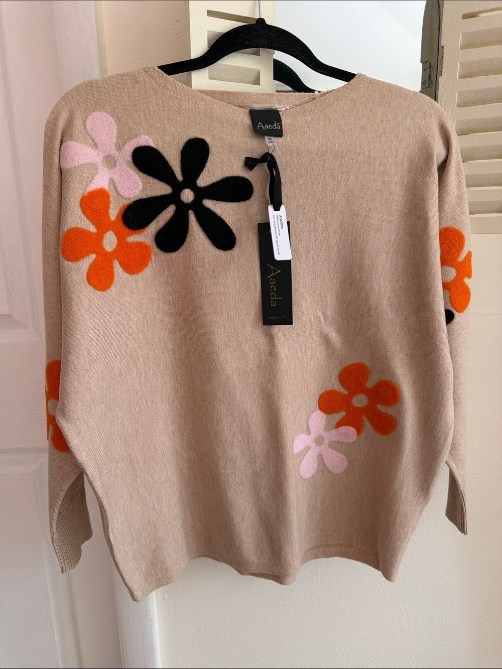 NWT Aaeda Beige Floral Appliqué Sweater Size M